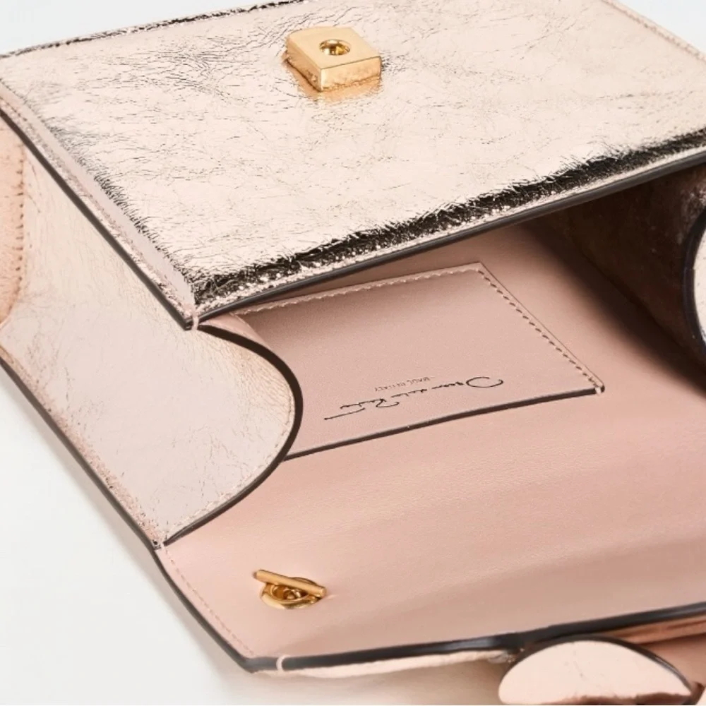 Oscar de la Renta Tro Rose Gold Metallic Crinkle Leather Mini Chain Shoulder Bag
